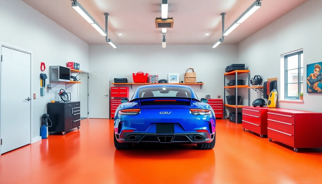 Modern custom garages with ample storage and sleek flooring for a functional look.