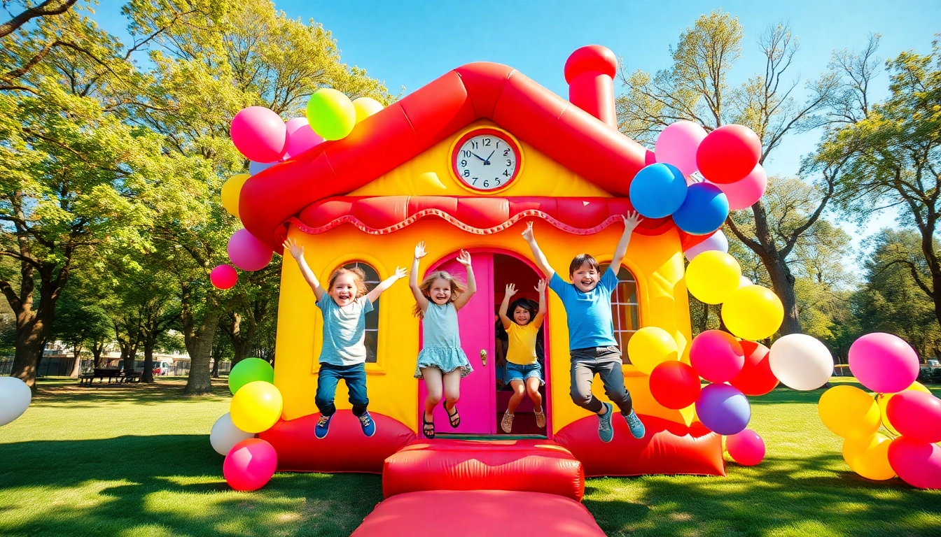 Children enjoying a Bouncing House in a sunny park, showcasing vibrant colors and joyful moments.