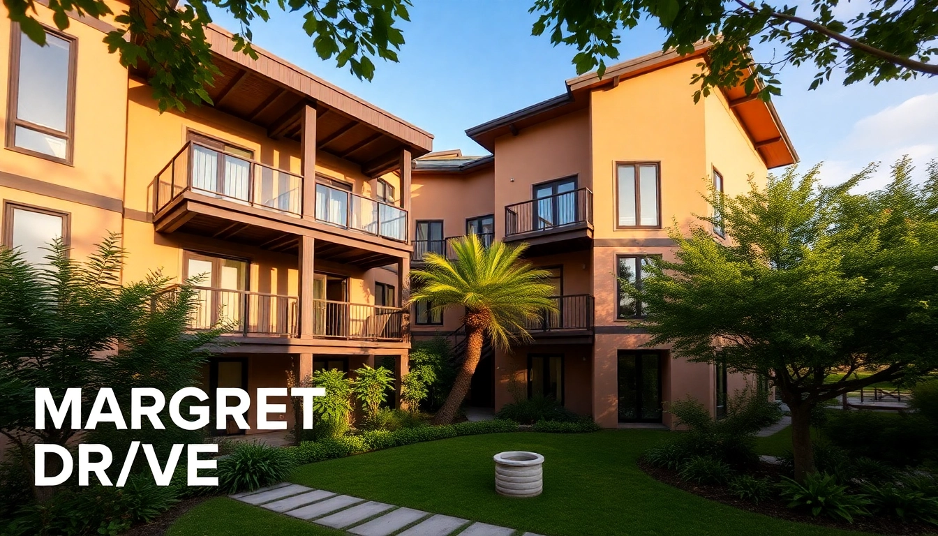 Experience the serene atmosphere of the Margaret Drive Residence with its modern architecture and inviting garden.