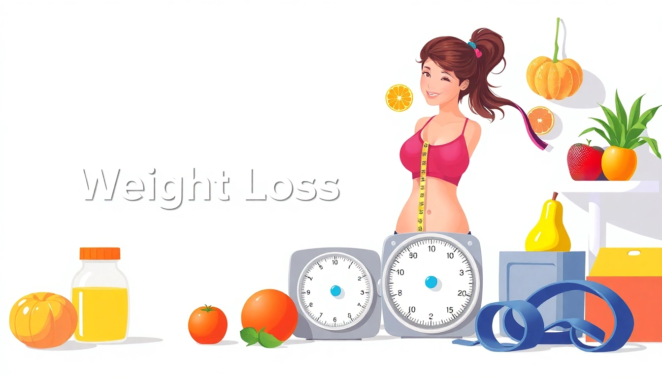 Weight Loss journey featuring fresh fruits and fitness gear, inspiring healthy lifestyle choices.