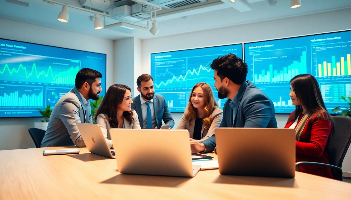 Enhance your business transformation strategies with a collaborative team in a modern office.