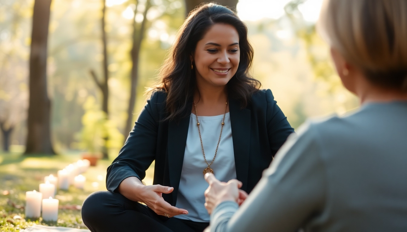 Engaging session with a Spiritual Life Coach UK in a peaceful outdoor setting promoting well-being.