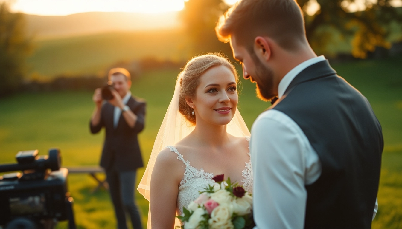 Wedding videographer in Ireland capturing a couple's intimate moments in a beautiful outdoor setting.