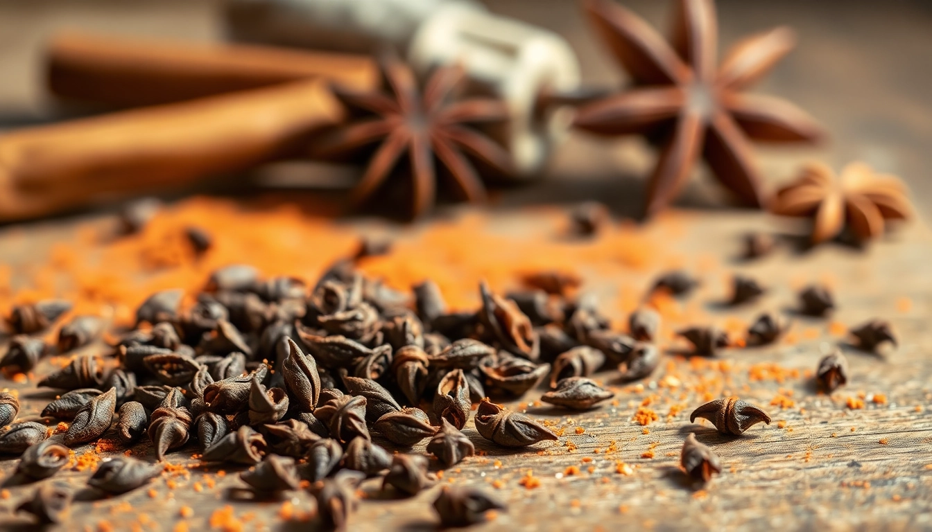 Whole cloves arranged on a wooden surface, showcasing their rich texture and aromatic nature.