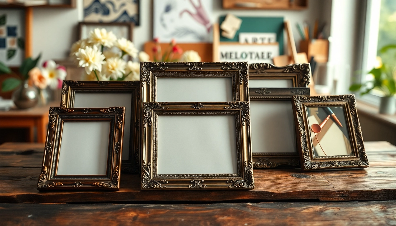 Admiring vintage frames showcasing unique designs in an artistic setting.