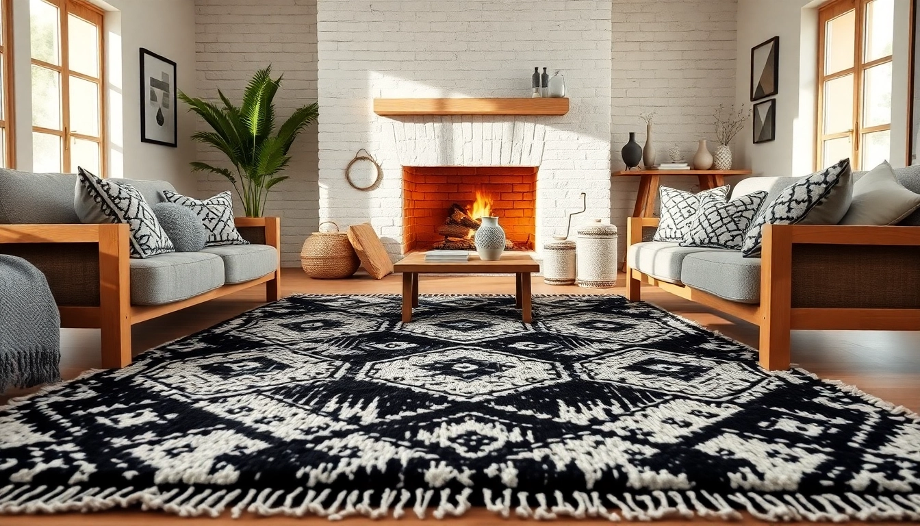 Enhance your space with Beni Ourain rugs showcasing elegant geometric patterns in a cozy setting.