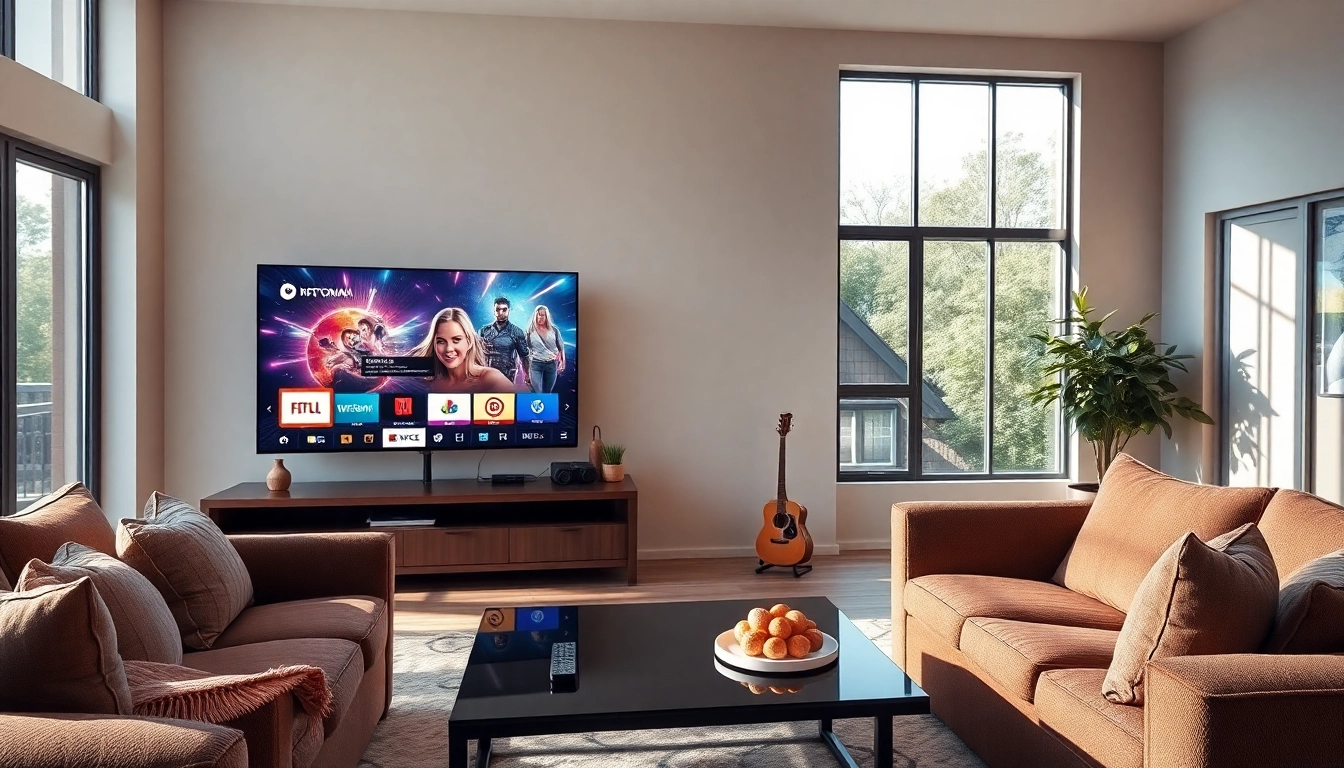 Discover various IPTV Subscription options in a modern living room setting with a smart TV.
