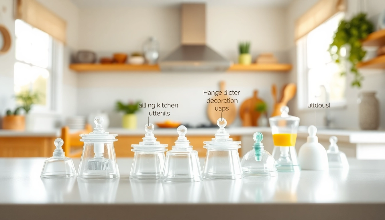 Suction cup collection displayed on a kitchen counter, showcasing diverse uses and sizes.