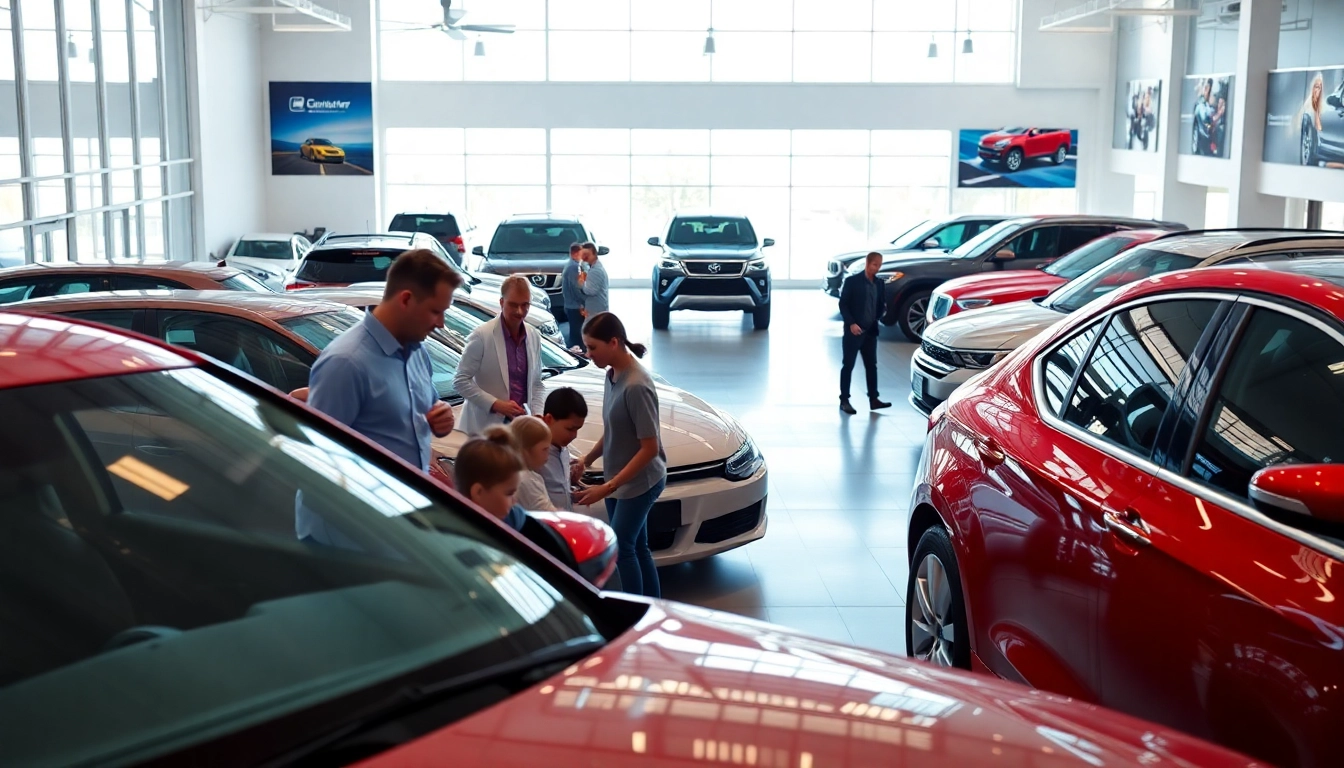 Find Used Vehicles in a professional showroom with families exploring different models.