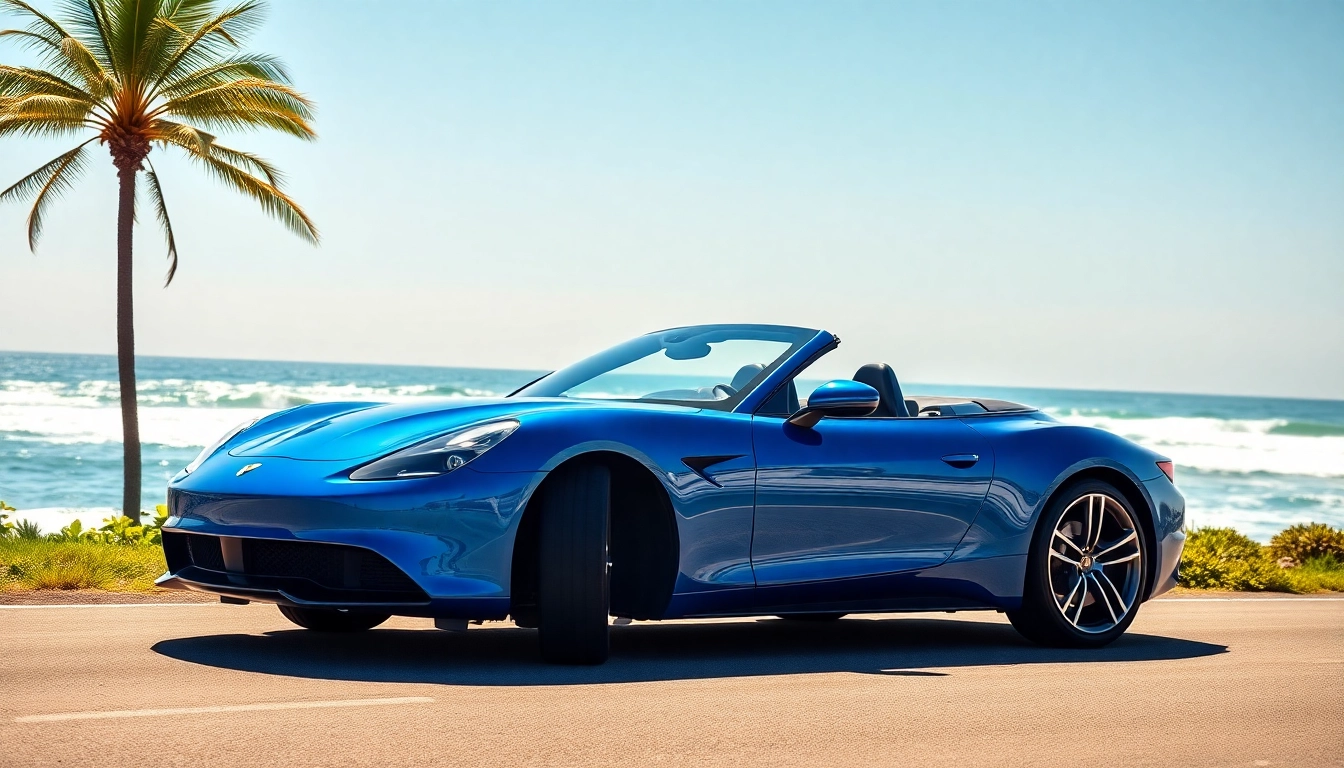 Admire the perfect car glistening under the sun on a scenic coastal road.