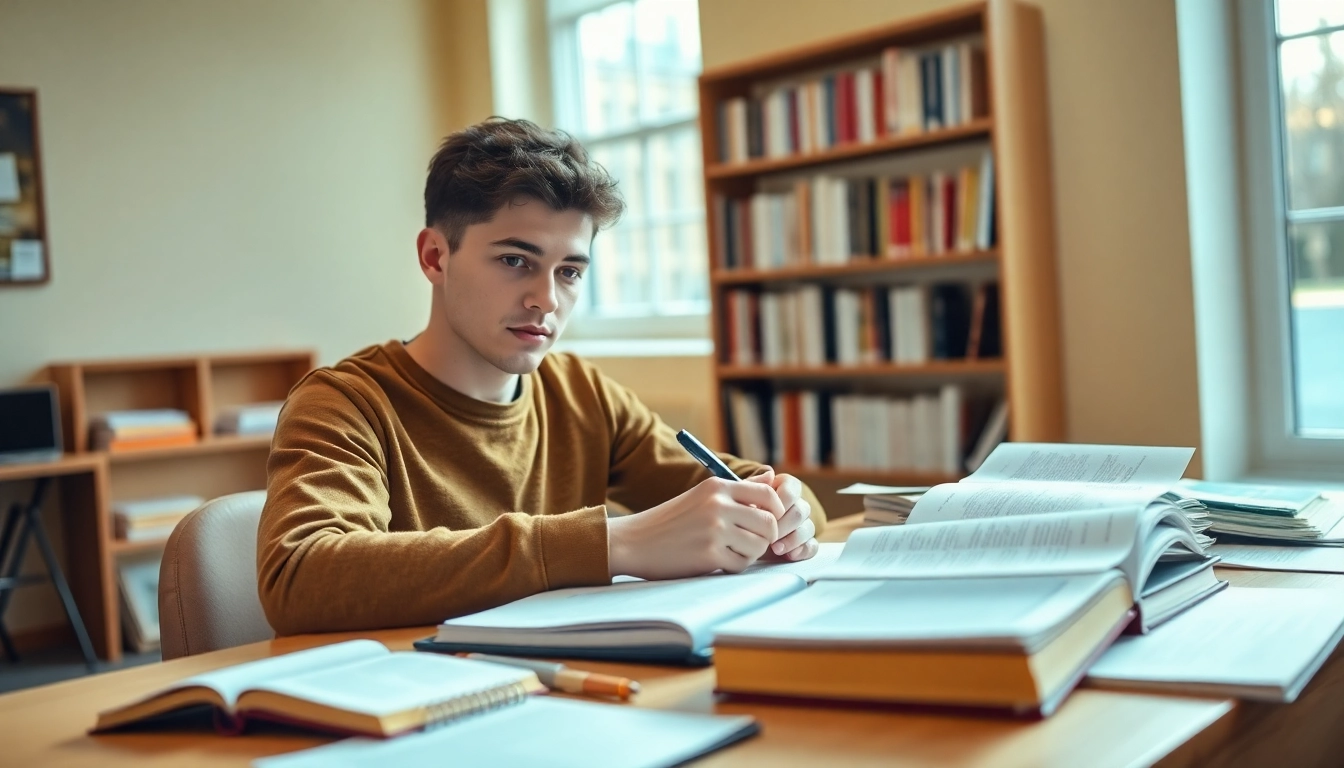 NVQ sample answers being written by a dedicated student in a bright study environment.