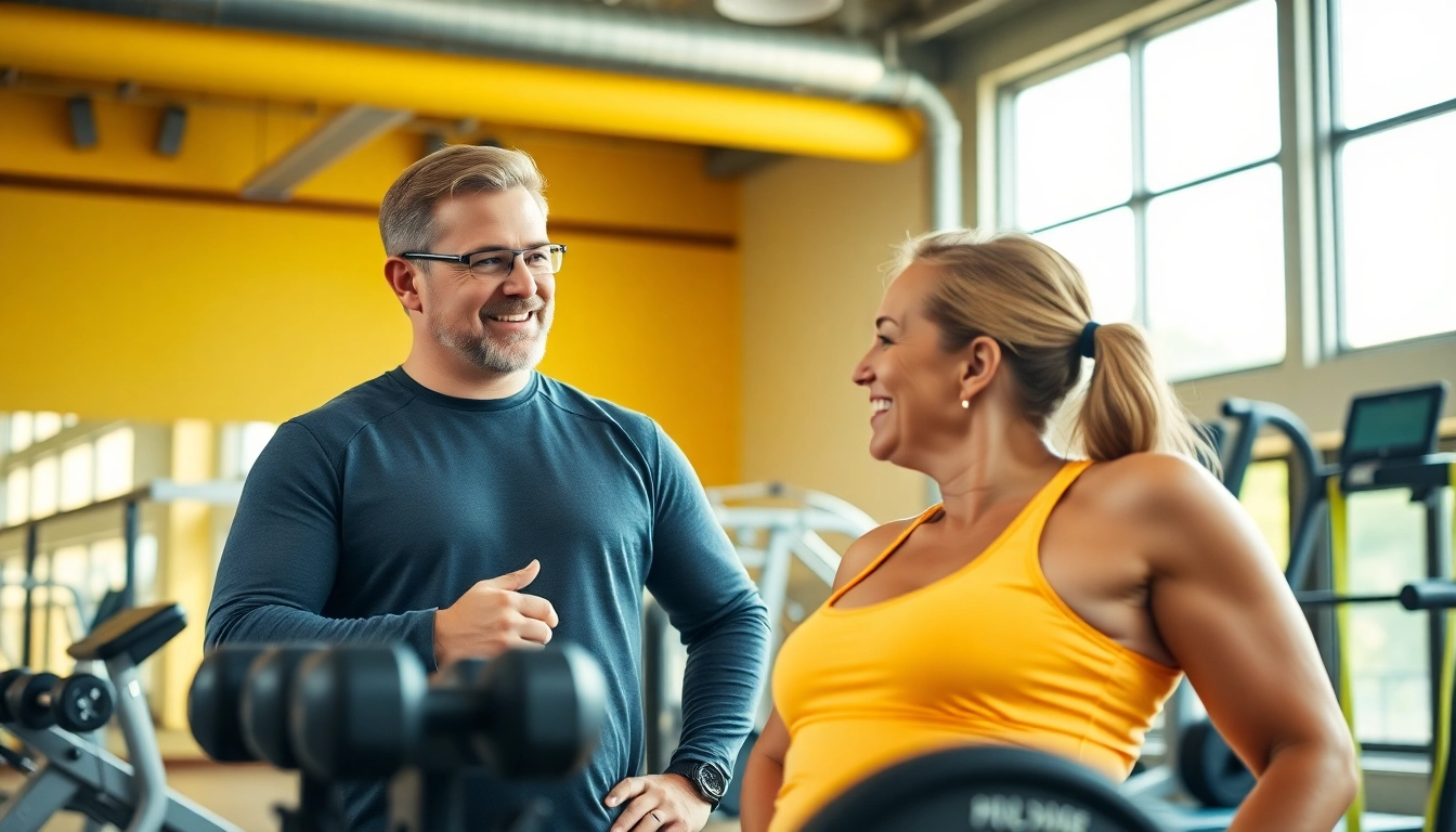 Engaging gym Training Consultation session with a fitness consultant and client discussing workout plans.