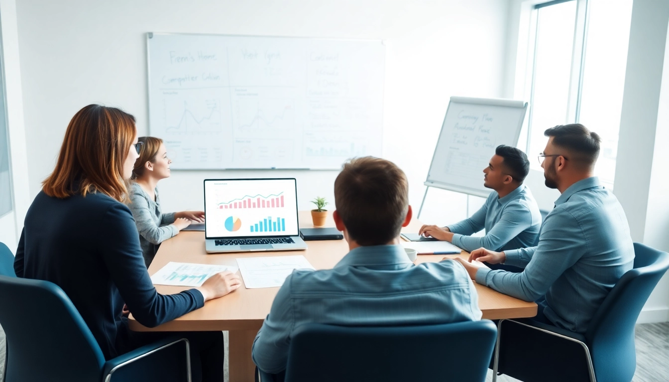 Conducting competitor pricing analysis in a modern conference setting with charts and data.