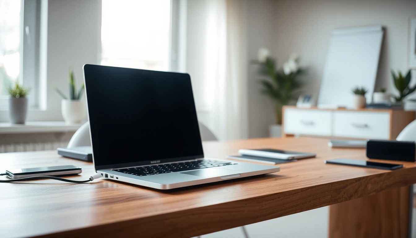 Συνδεδεμένο refurbished laptop με σύγχρονα αξεσουάρ γραφείου