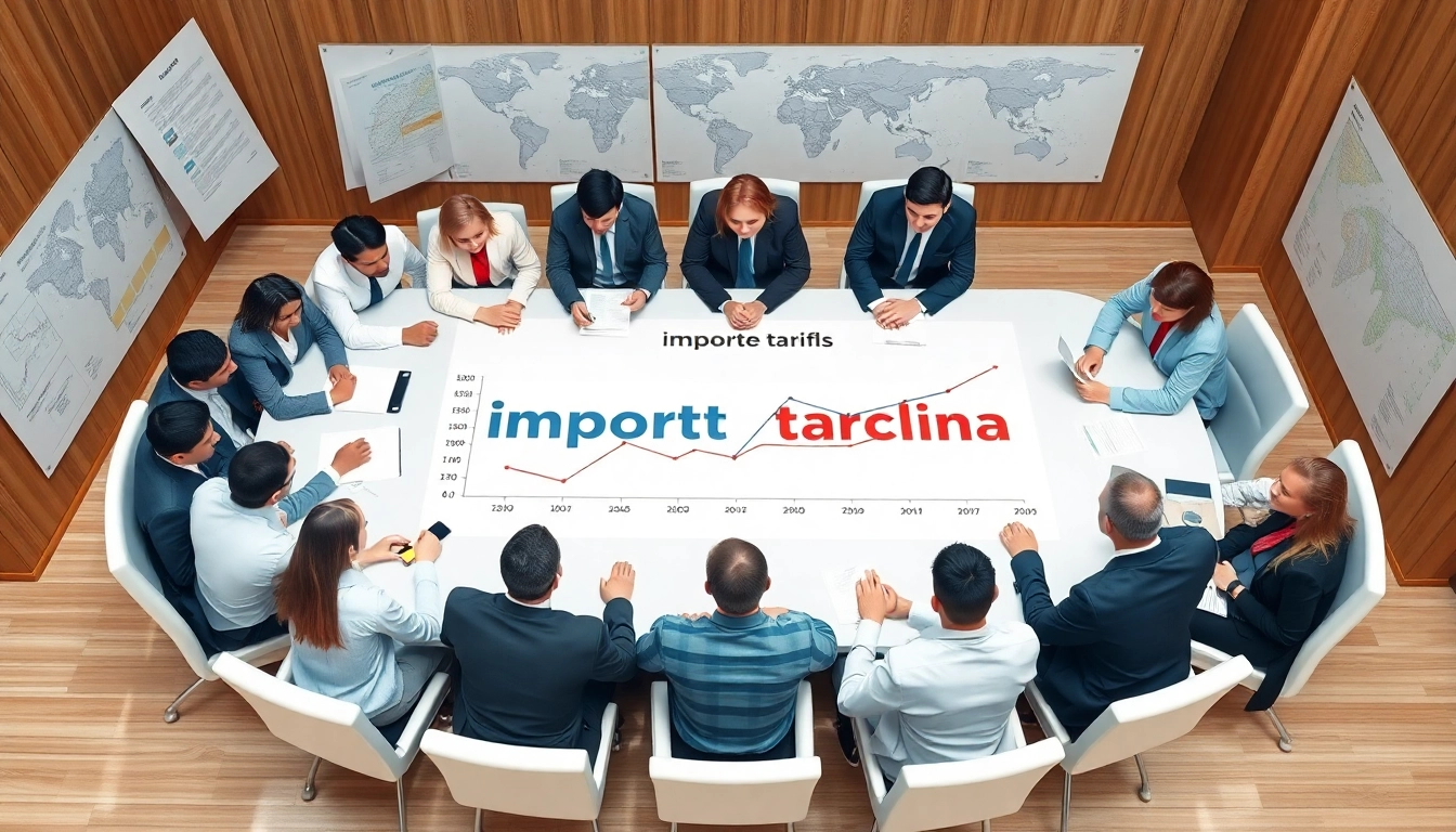 Analyze import tariffs china at a corporate trade meeting with a dynamic chart presentation.