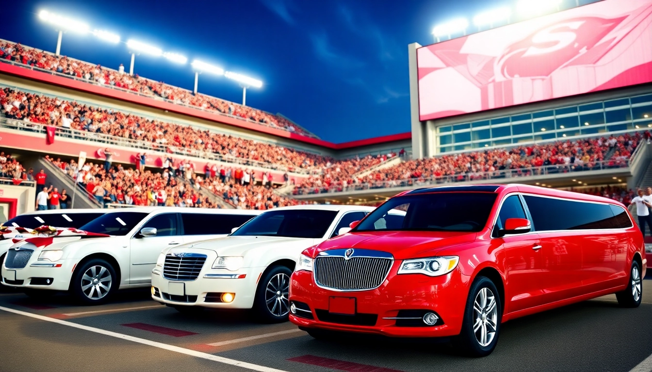 Experience event transportation services with luxury limousines at vibrant sports venues.