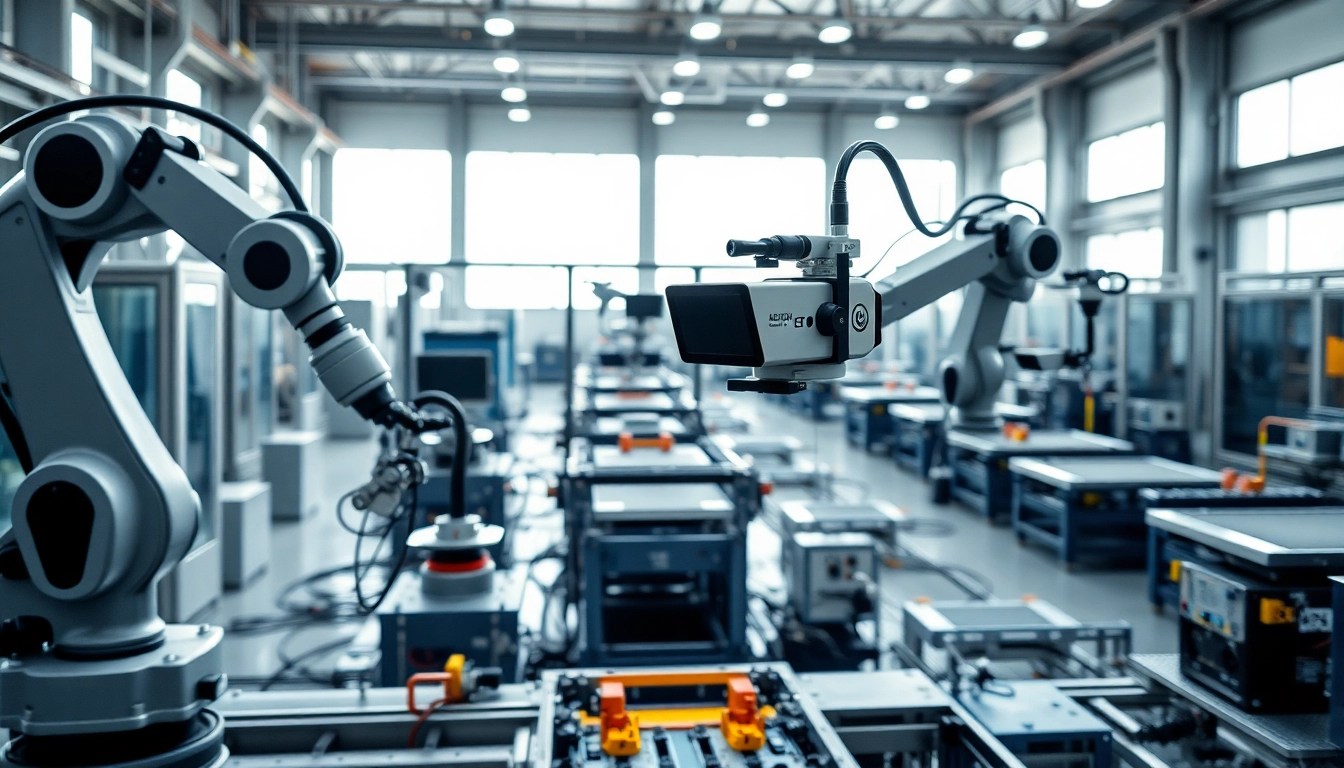 Implementing machine vision in an automated industrial setup with robotic systems and cameras.