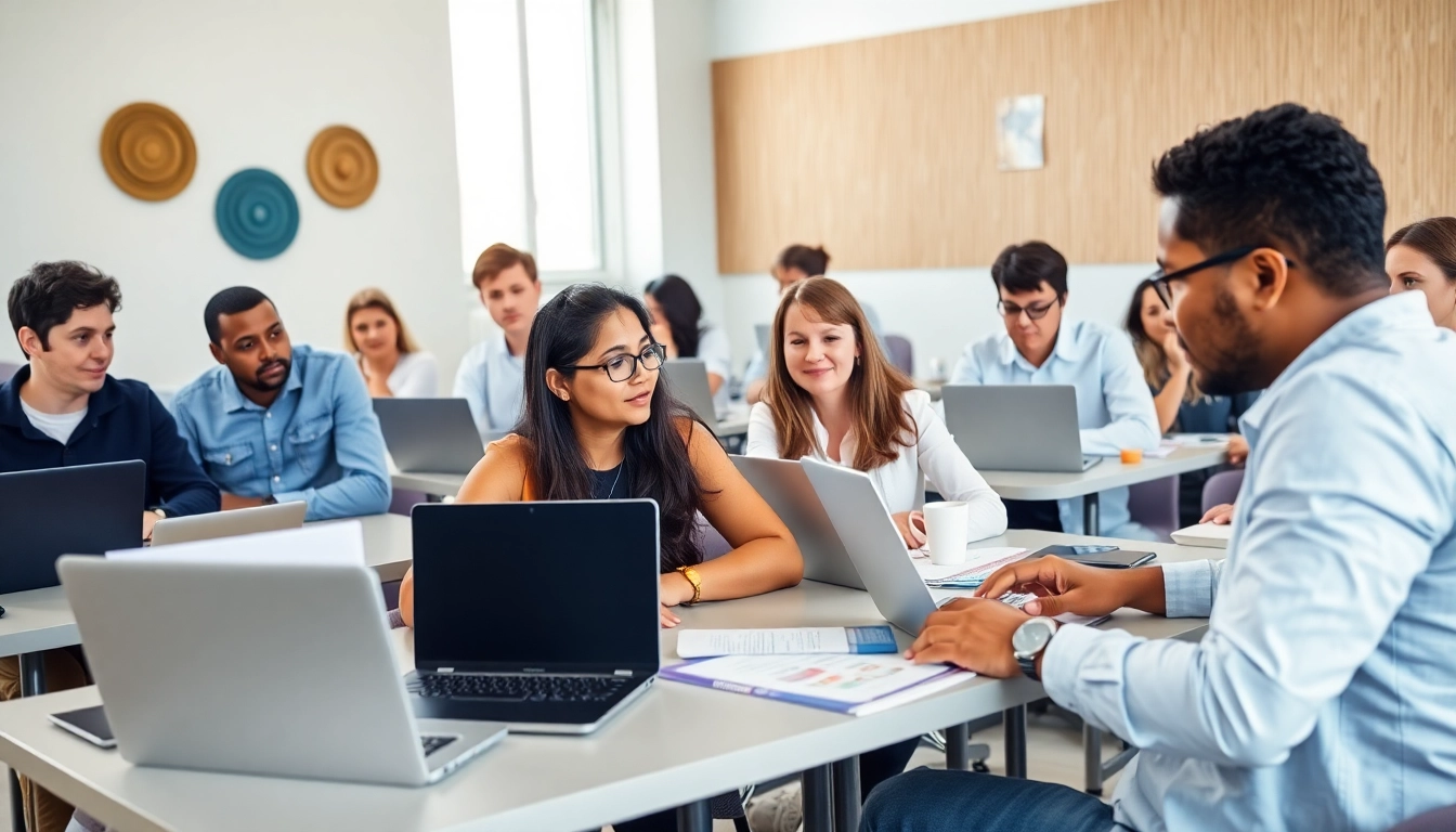 Engaged learners in a classroom focusing on the level 5 diploma in leadership and management for residential childcare answers.