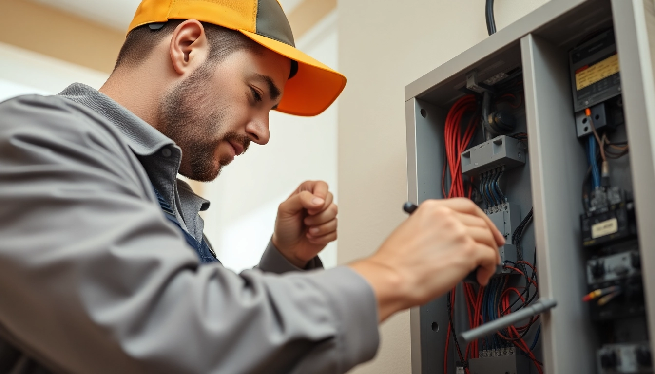 Electrical Contractor Clearwater performing electrical repairs with professional tools in a bright home setting.