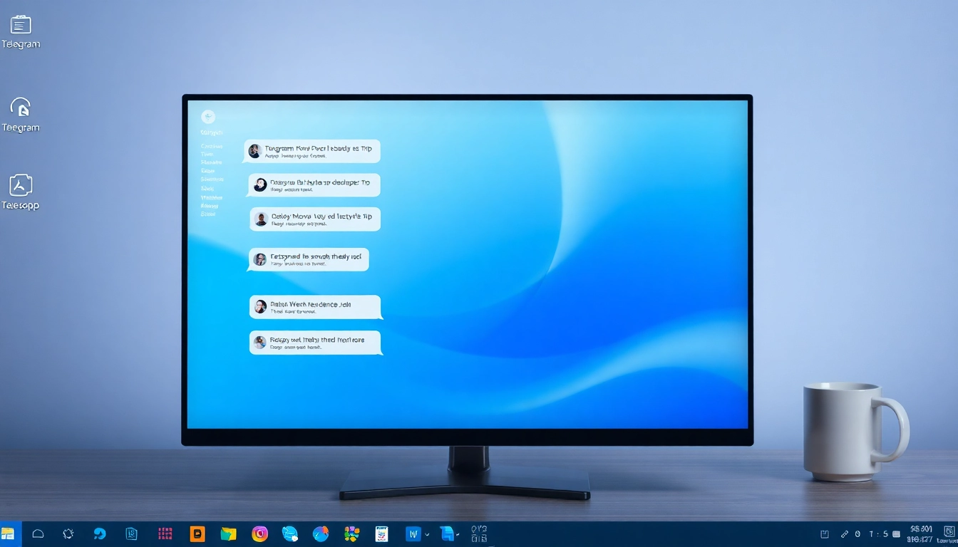 Explore the features of Telegram電腦版 on a sleek desktop interface with vibrant chat visualizations.