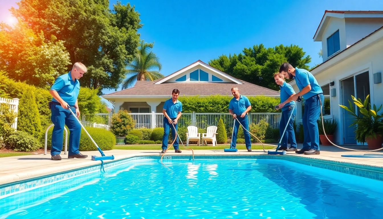 Delivering expert swimming pool service in Pinellas County with professional technicians maintaining a pristine pool.