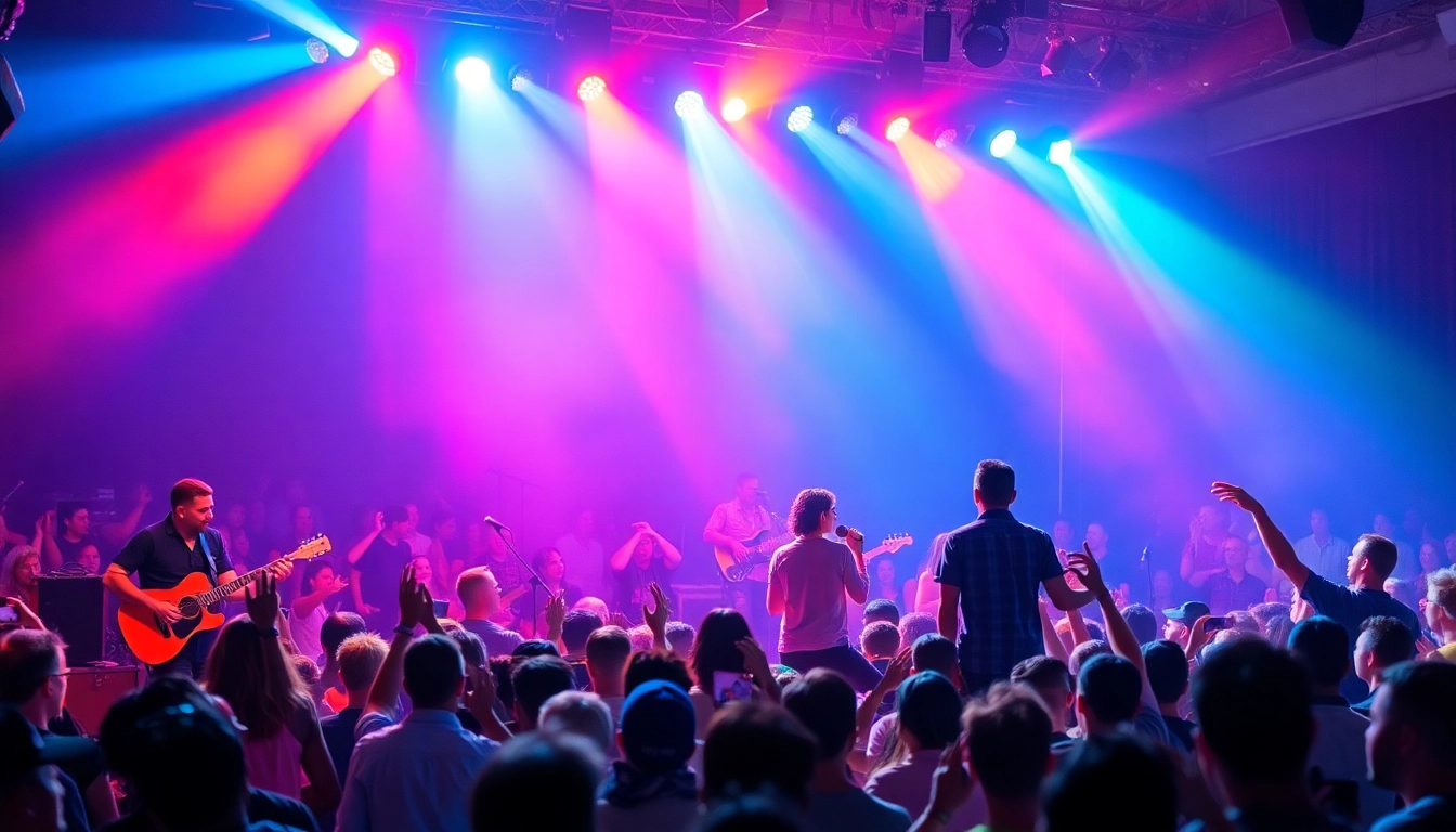 Experience the dynamic performance at 汽水音乐官网, featuring musicians on stage with colorful lights.