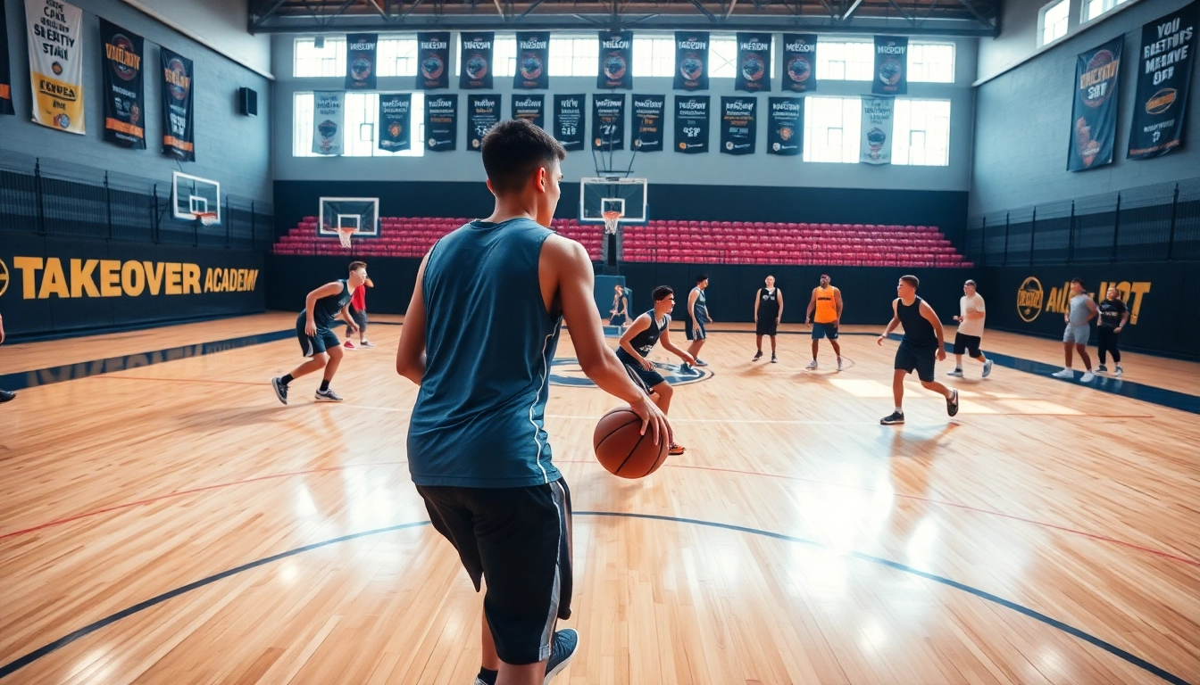 Takeover Basketball Academy training session showcasing young athletes in action, focused and energetic.