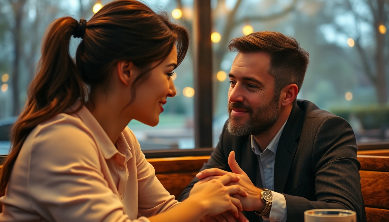 Couple practicing effective communication in relationships at a café.