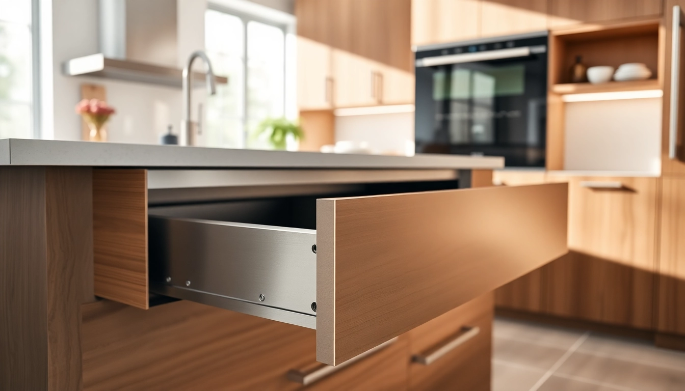 Explore the refined construction of a Double wall drawer system in a contemporary kitchen.