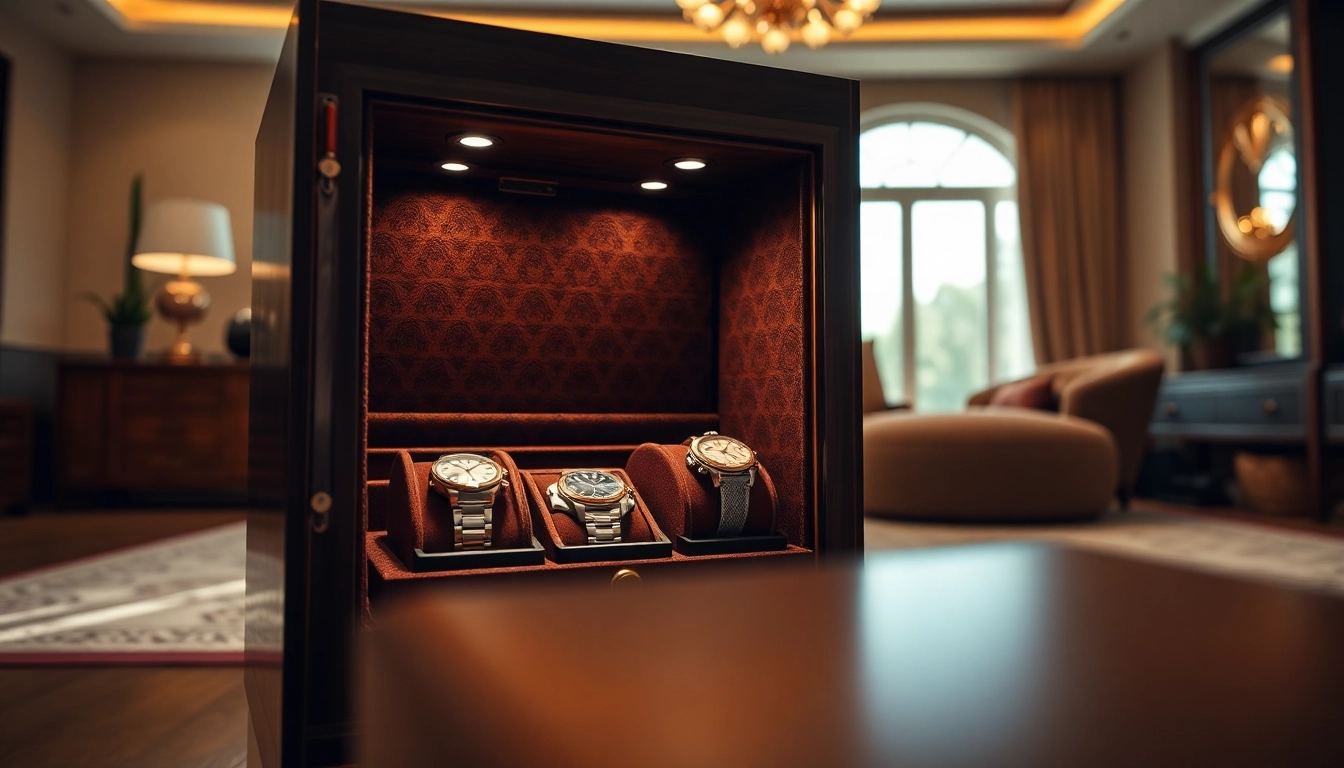 Secure your valuables with an elegant watch safe displaying luxury timepieces.