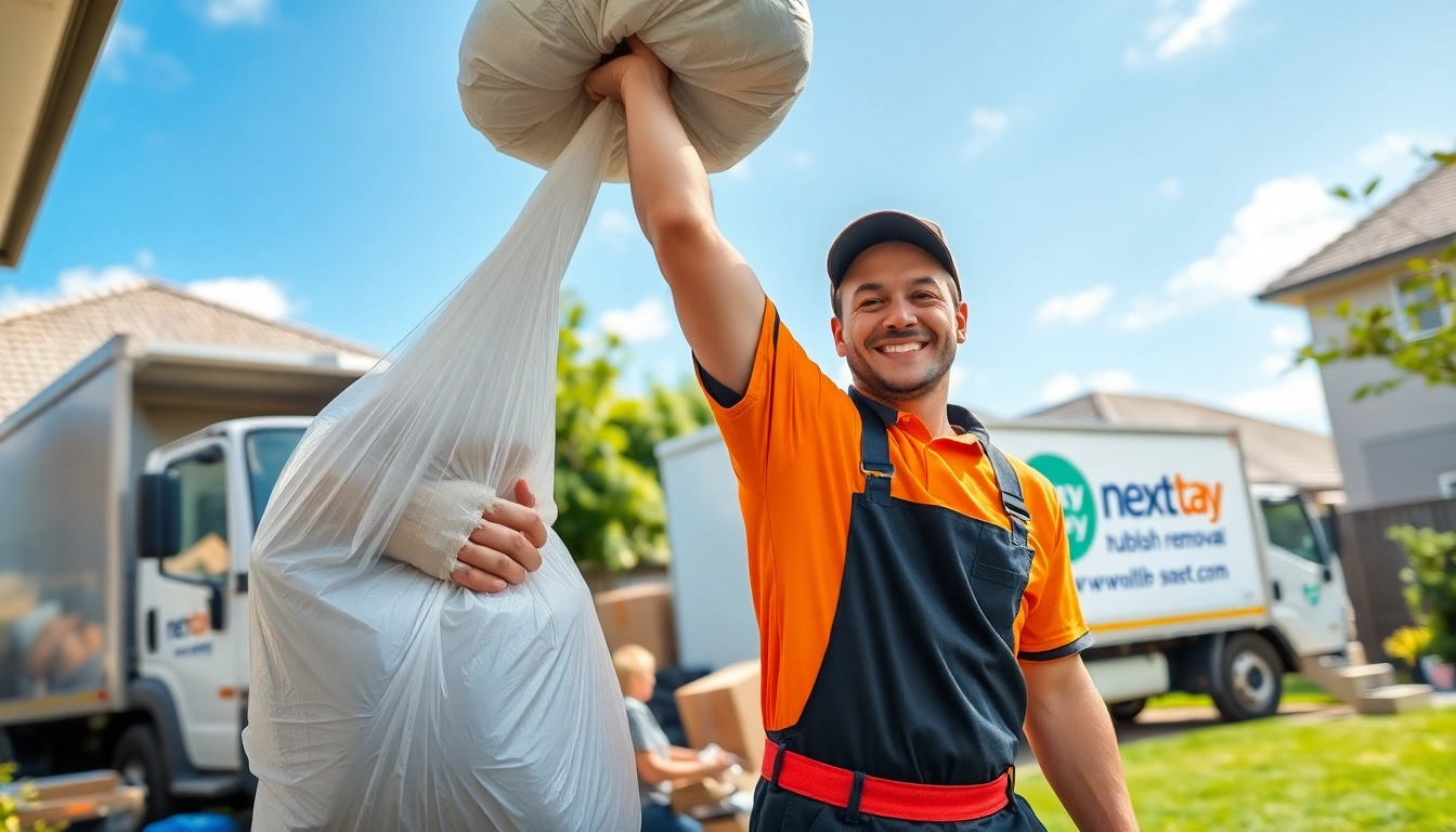 Next Day Rubbish Removal team efficiently clearing clutter from a tidy residential property.