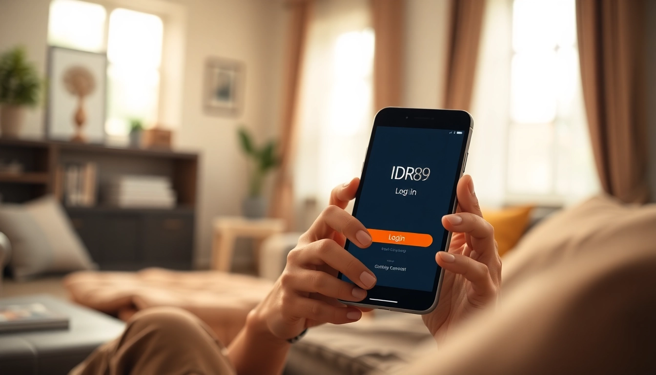 Masukkan IDR89 Login dengan antarmuka aplikasi pada smartphone di ruang tamu