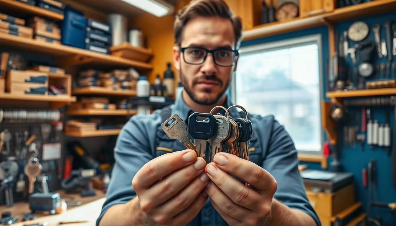 Locksmith displaying Van Keys in a professional workshop setting.