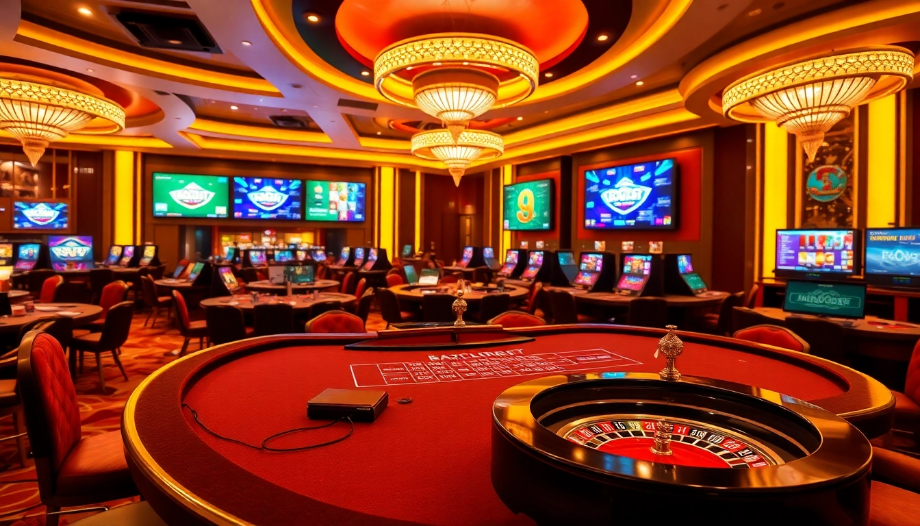 Engaging TPower casino ambiance featuring luxurious games and vibrant screens inviting players.