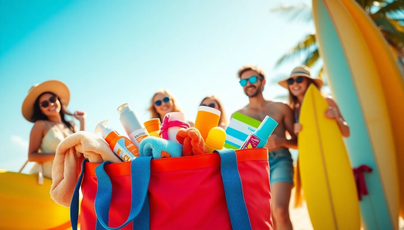 Prepare for summer travel with a vibrant air convert tote filled with beach essentials.