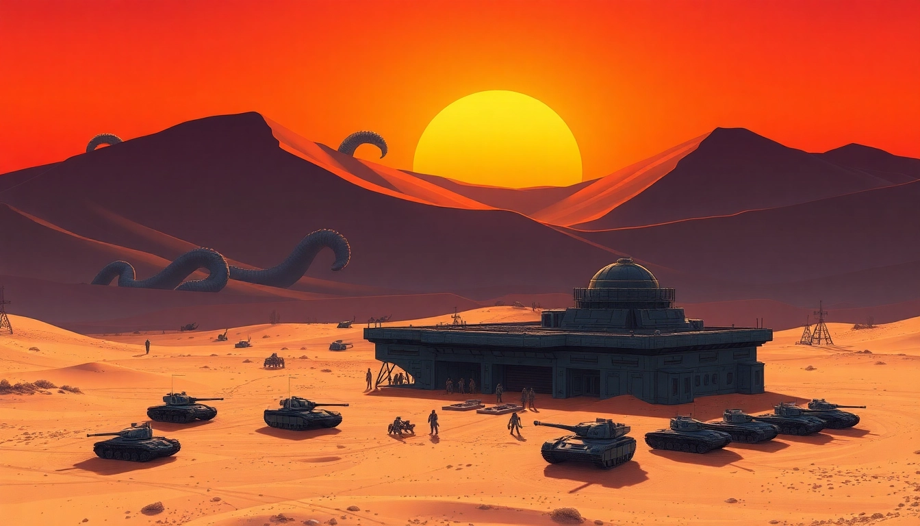 Engaging scene showcasing the Dune 2 game with strategic elements and a dramatic landscape.
