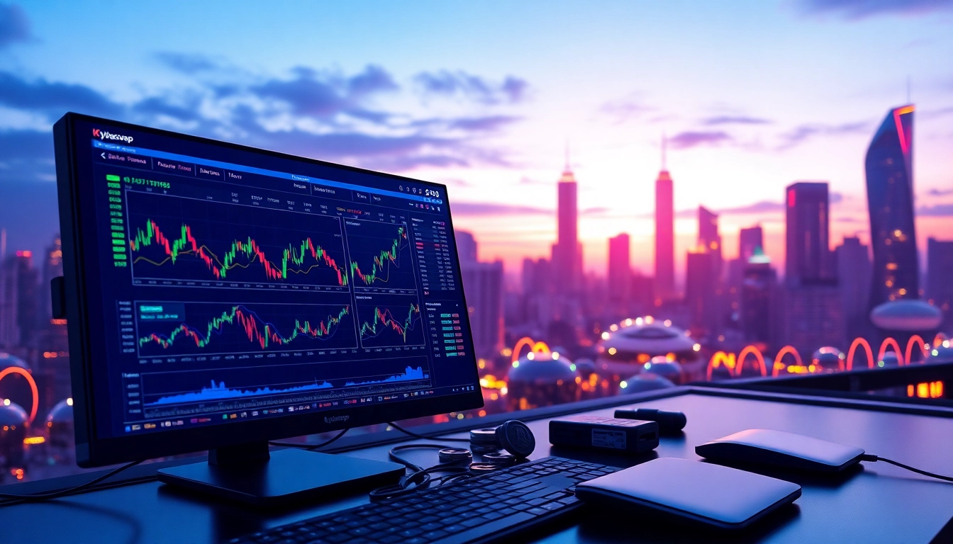 Engaging interface on kyberswap platform with vibrant charts and futuristic elements.