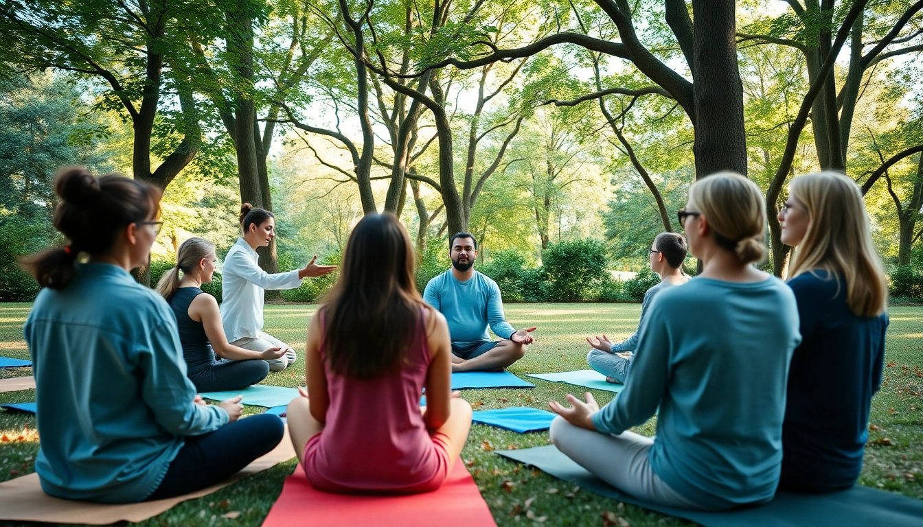 Practicing stress relief techniques outdoors while dealing with stress with a therapist.