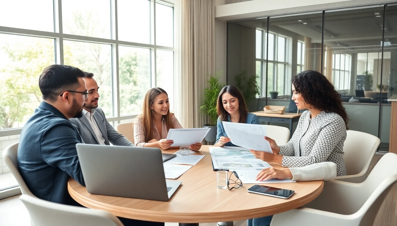 direct home buyers engaging in discussions over property sales in a professional office setting