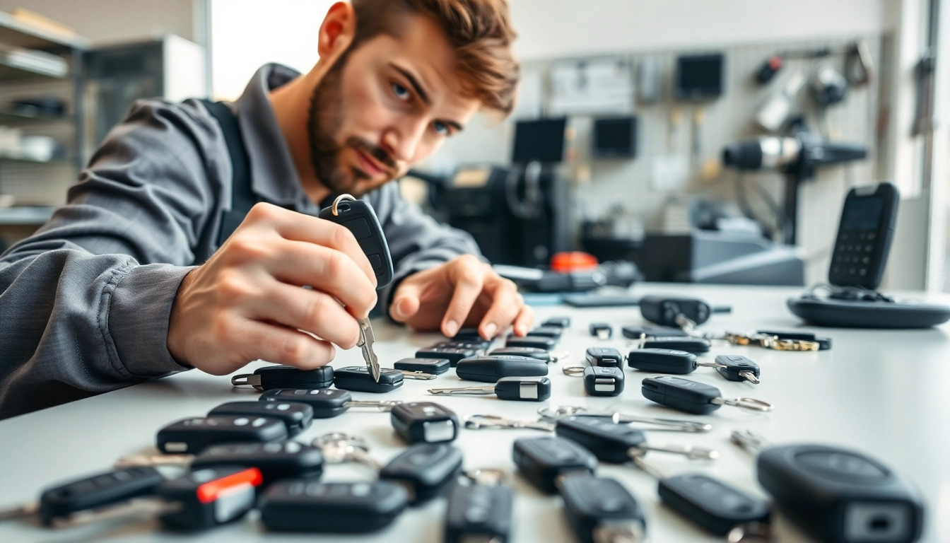 Creating Replacement Car Keys with precision in a professional locksmith's workshop.
