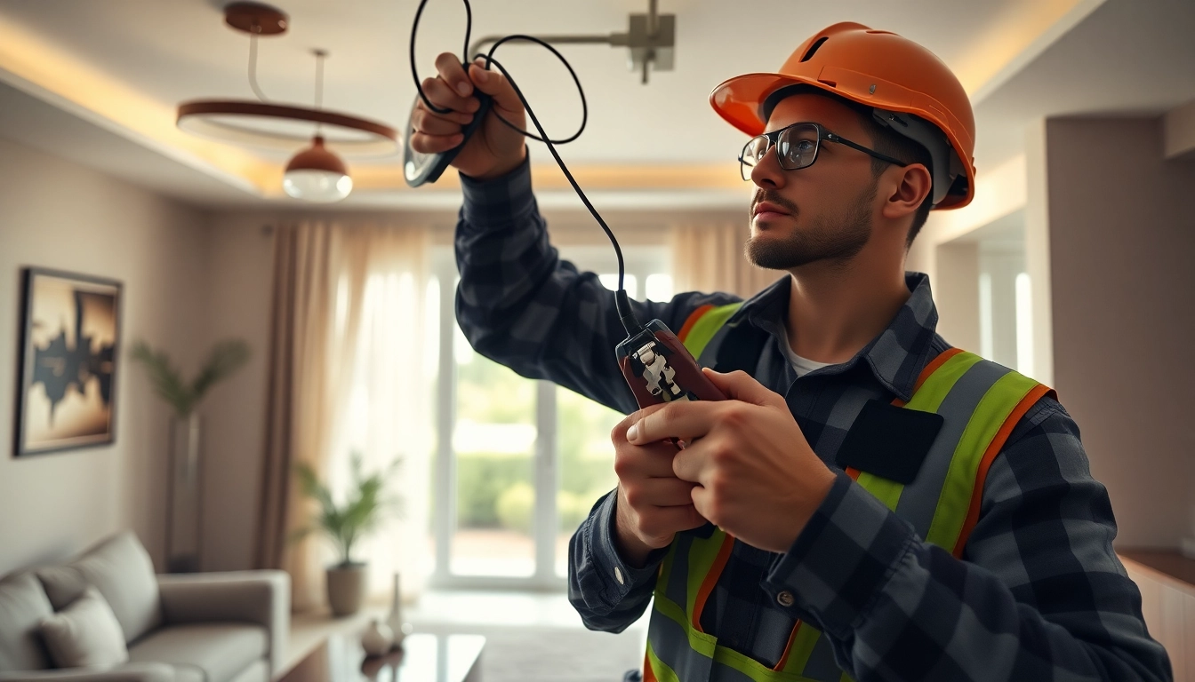Electrical Contractor skillfully installs lighting fixtures in a bright residential setting.