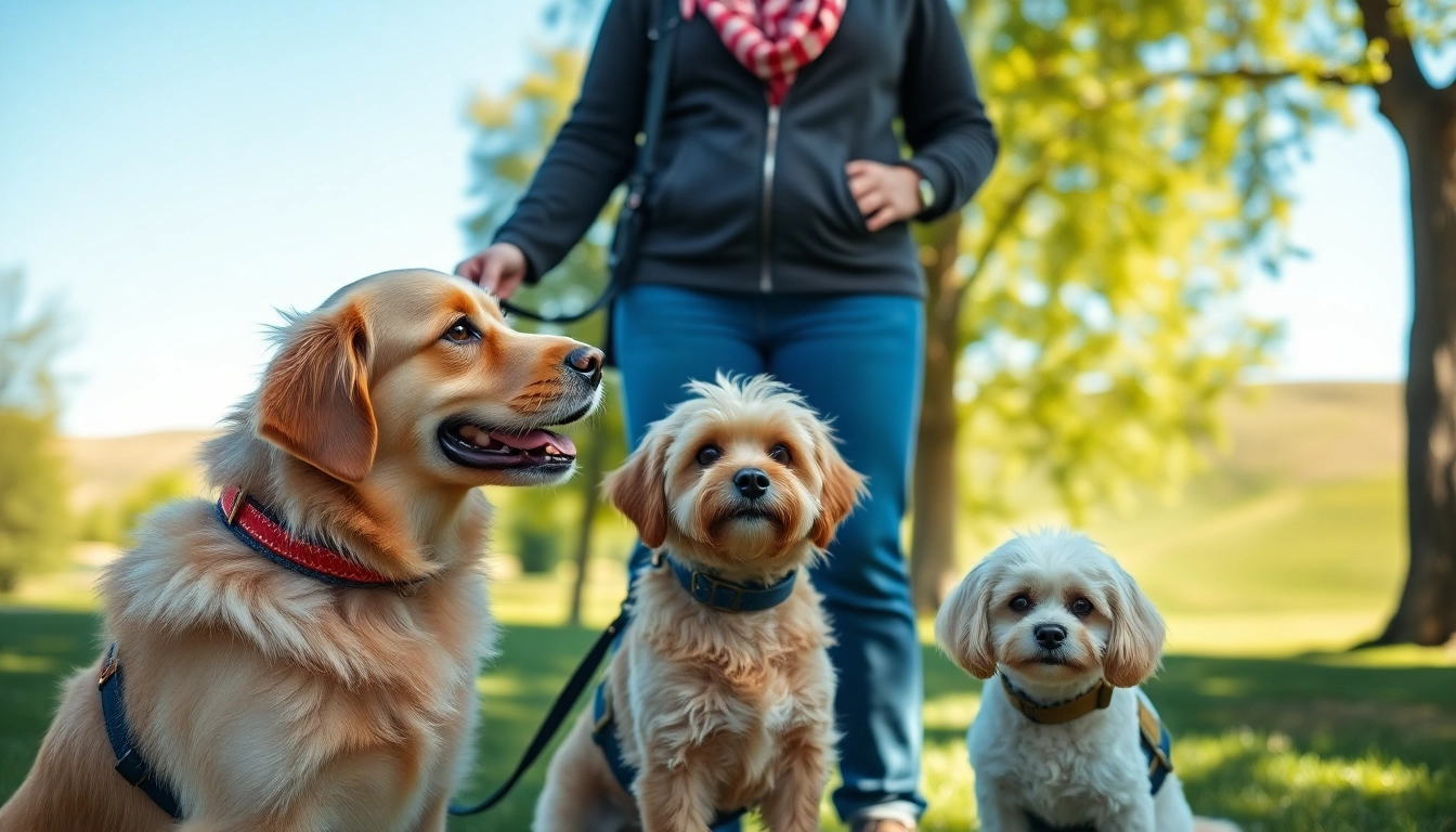 Psychiatric service dogs providing comfort and support to their handler in a tranquil park.