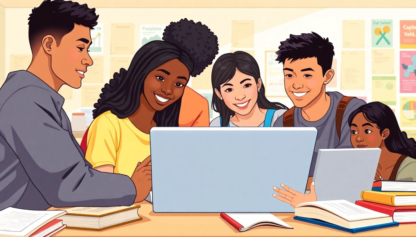 Students collaborating on the texas college bridge online program in a modern classroom.