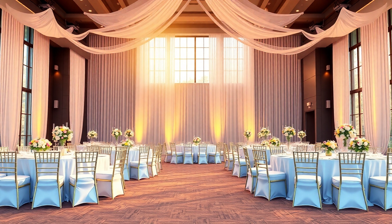 Arrange events beautifully at a city venue event center with elegant decorations and ambient lighting.