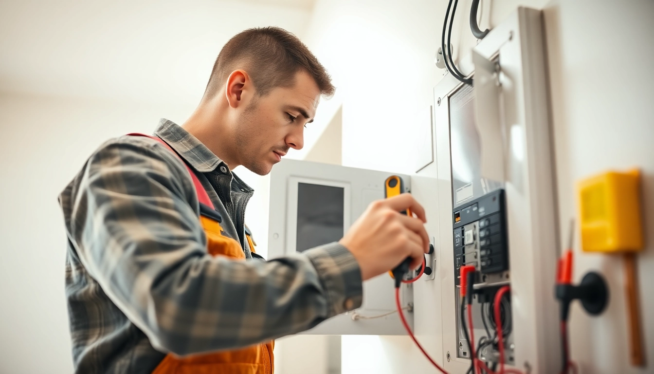 Electrician engaged in critical electrical service maintenance on a residential circuit panel.
