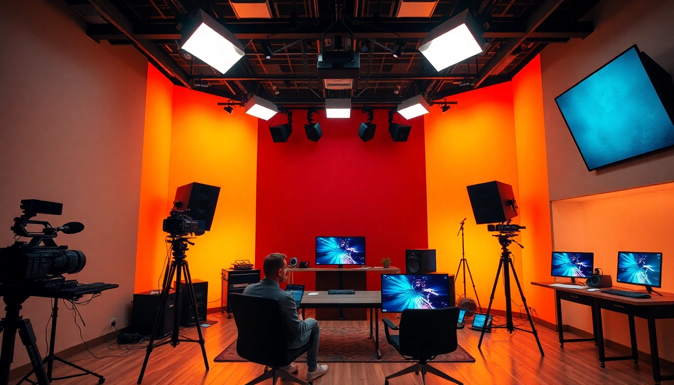 영상제작 studio featuring advanced technology and a vibrant atmosphere for creative professionals.