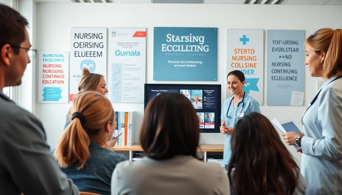 Nursing Continuing Education session with diverse nurses engaging in a modern online classroom.