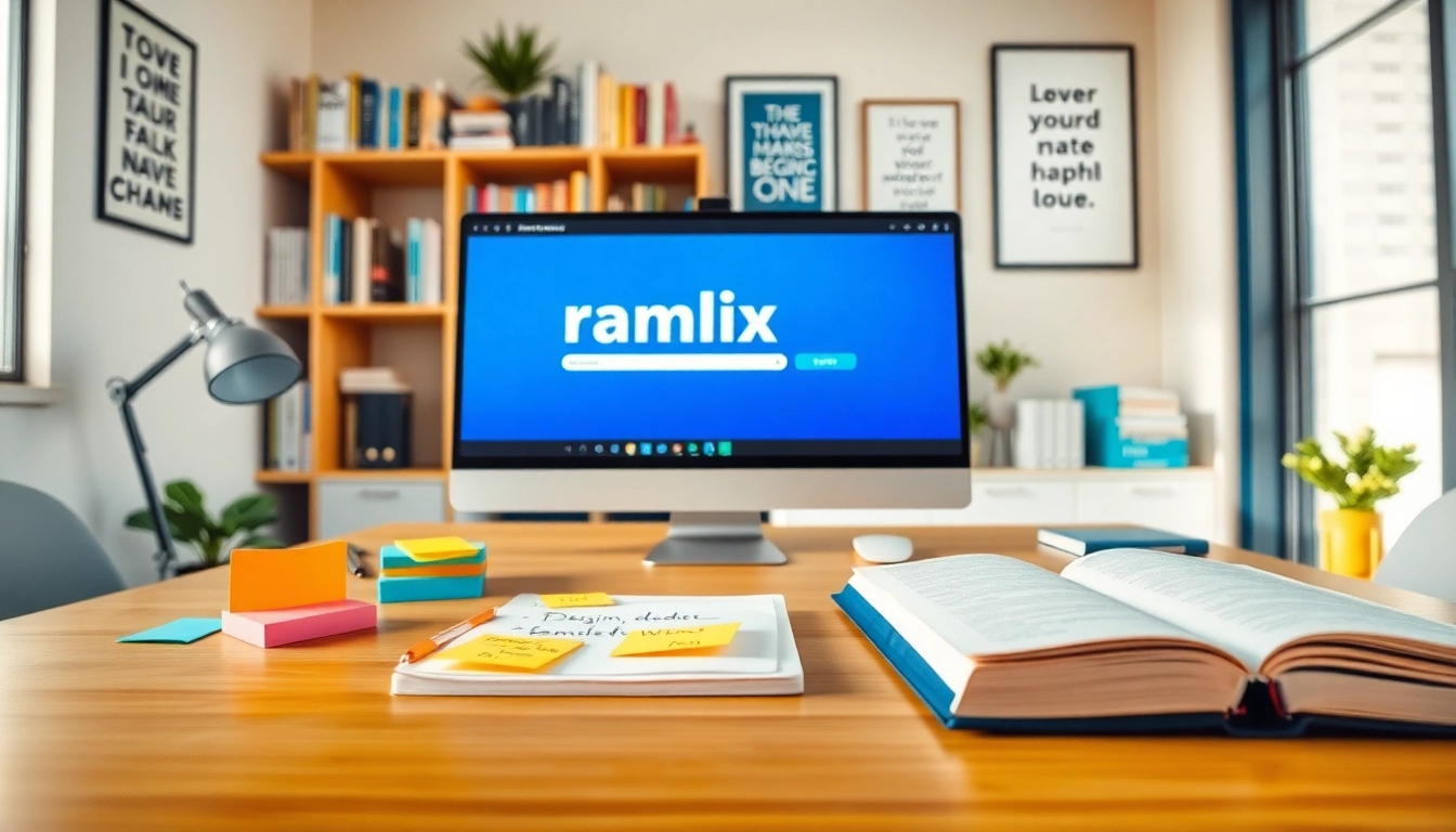 Create stunning brand names with the innovative namlix name generator interface set in a vibrant workspace.