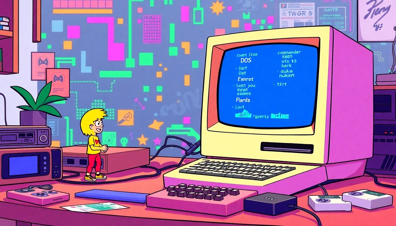 Play classic dos games online on a vintage computer with colorful characters.