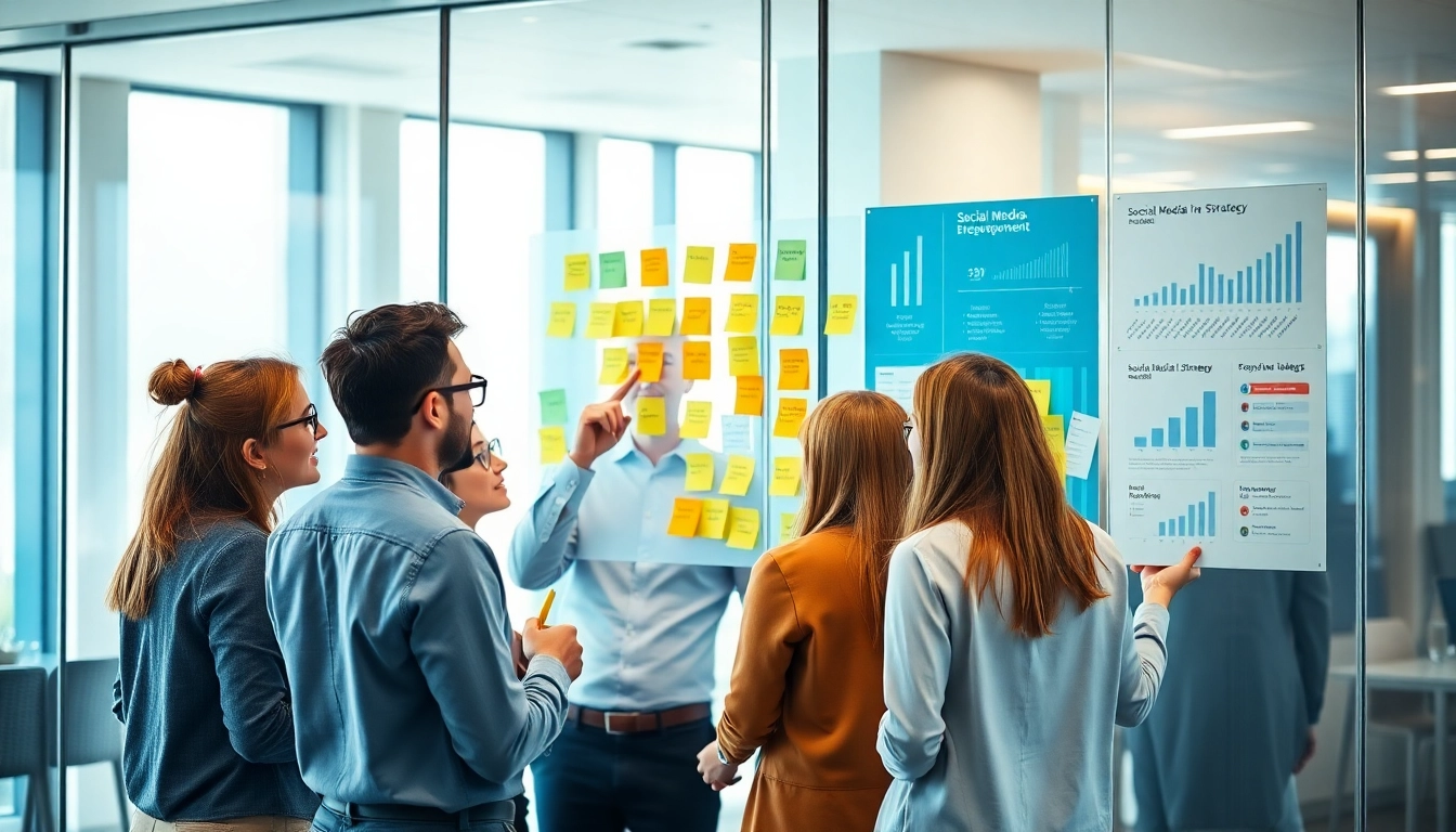 Collaborative team brainstorming strategies for a social media agency.